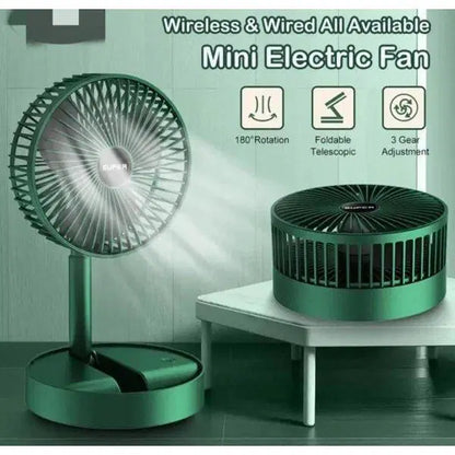 Foldable Green Desk Fan - 1 Pc with 180° Rotation and 3 Gear Adjustment